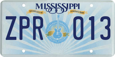 MS license plate ZPR013