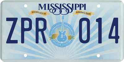 MS license plate ZPR014