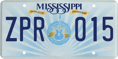 MS license plate ZPR015