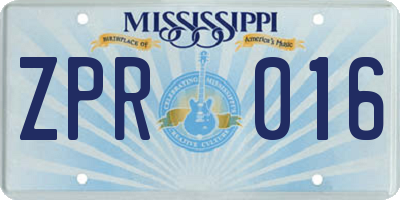MS license plate ZPR016