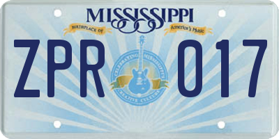 MS license plate ZPR017