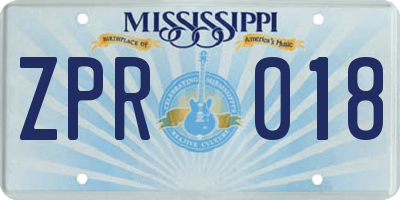 MS license plate ZPR018