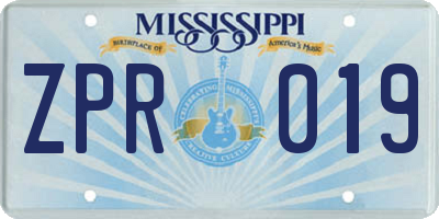MS license plate ZPR019