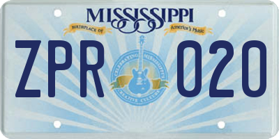 MS license plate ZPR020