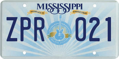 MS license plate ZPR021