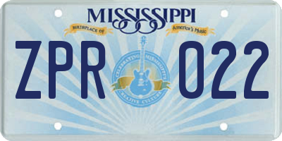 MS license plate ZPR022