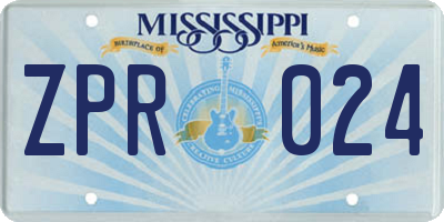 MS license plate ZPR024