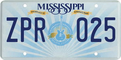 MS license plate ZPR025