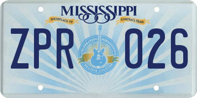 MS license plate ZPR026