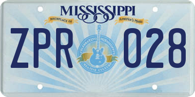 MS license plate ZPR028