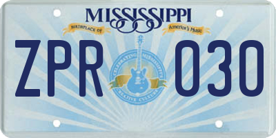 MS license plate ZPR030