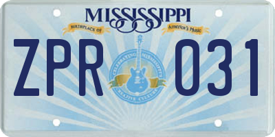 MS license plate ZPR031