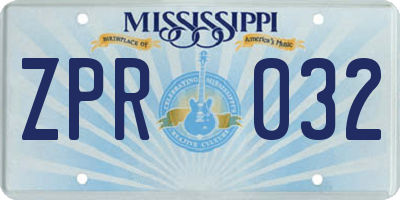 MS license plate ZPR032