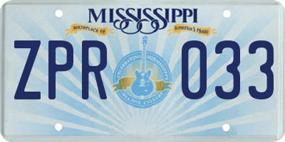 MS license plate ZPR033