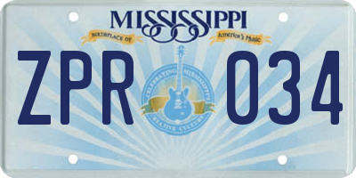 MS license plate ZPR034