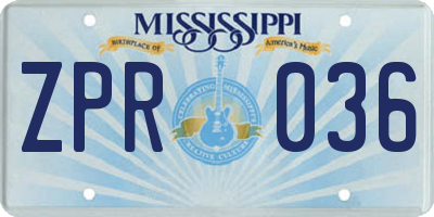 MS license plate ZPR036