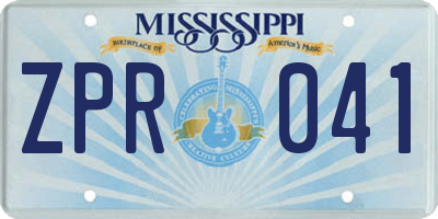 MS license plate ZPR041