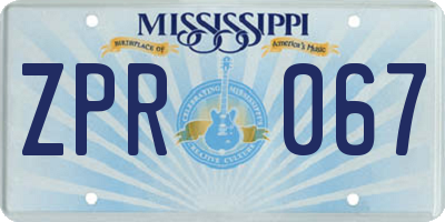 MS license plate ZPR067
