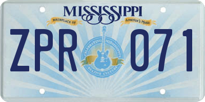 MS license plate ZPR071