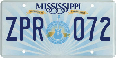 MS license plate ZPR072