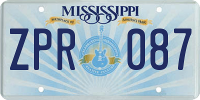 MS license plate ZPR087