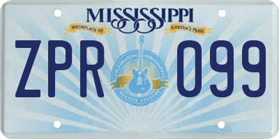 MS license plate ZPR099