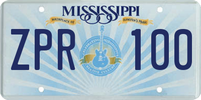 MS license plate ZPR100