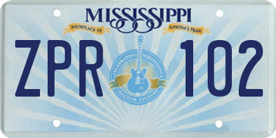 MS license plate ZPR102
