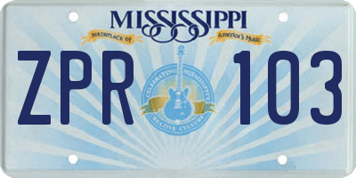 MS license plate ZPR103