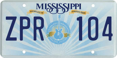 MS license plate ZPR104