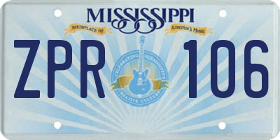 MS license plate ZPR106