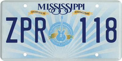 MS license plate ZPR118