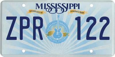 MS license plate ZPR122