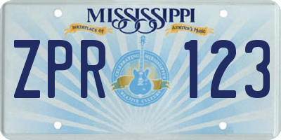 MS license plate ZPR123