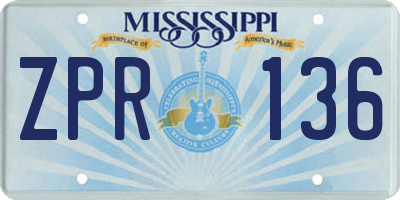 MS license plate ZPR136