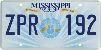 MS license plate ZPR192