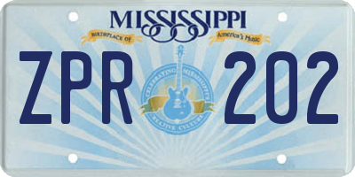 MS license plate ZPR202