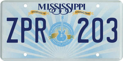 MS license plate ZPR203