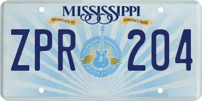 MS license plate ZPR204