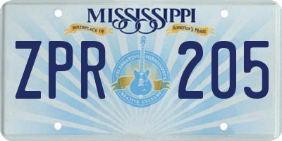 MS license plate ZPR205