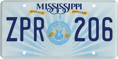 MS license plate ZPR206