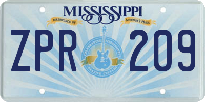 MS license plate ZPR209