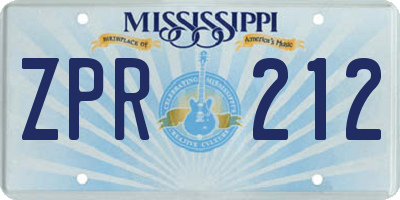 MS license plate ZPR212