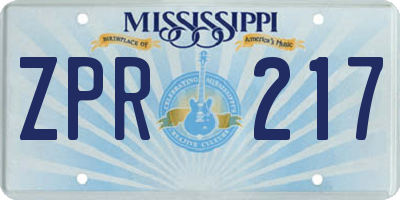 MS license plate ZPR217