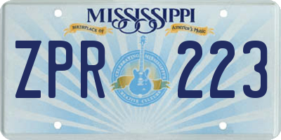 MS license plate ZPR223