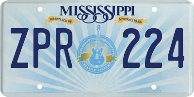 MS license plate ZPR224