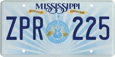 MS license plate ZPR225