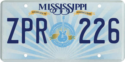 MS license plate ZPR226