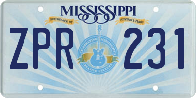 MS license plate ZPR231