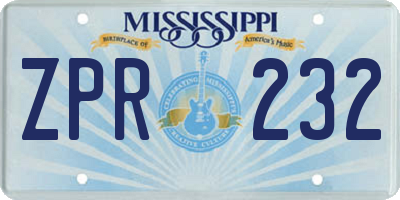 MS license plate ZPR232